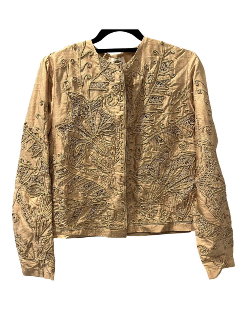 VTG Sandy Starkman Silk Soutache Art To Wear Jacket Beige Gold Size Small Beaded